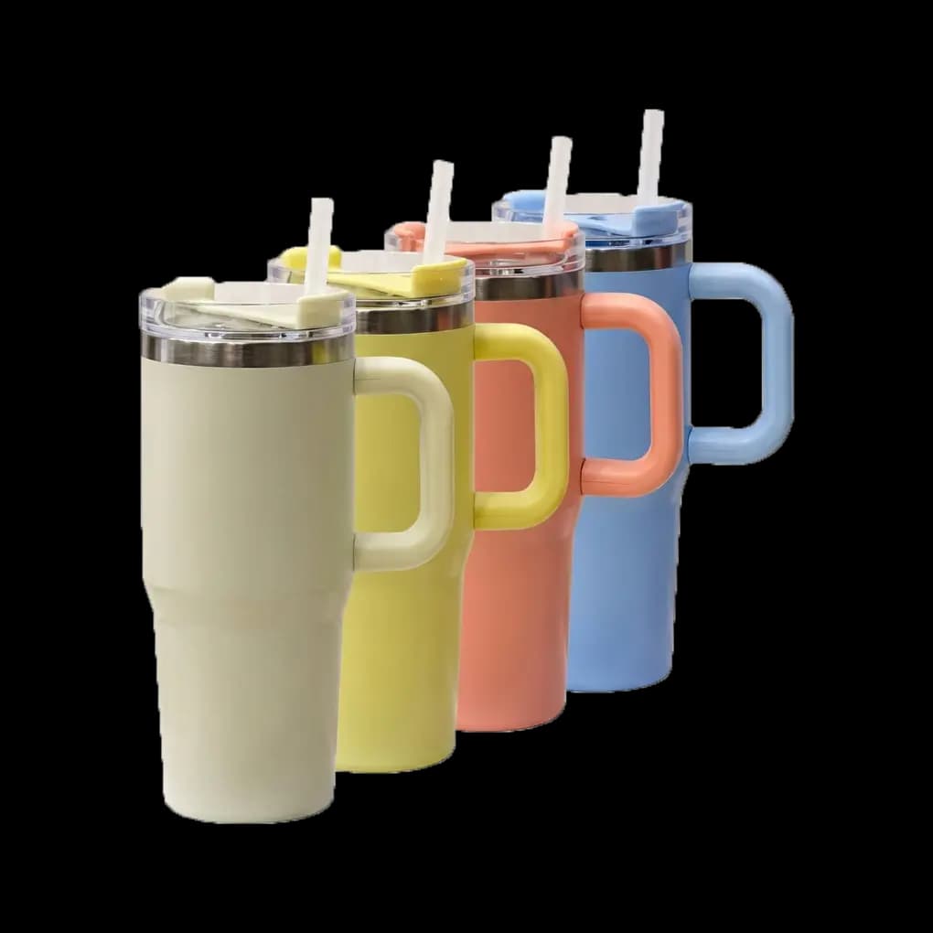 Handled Stainless Steel Tumbler with Straw