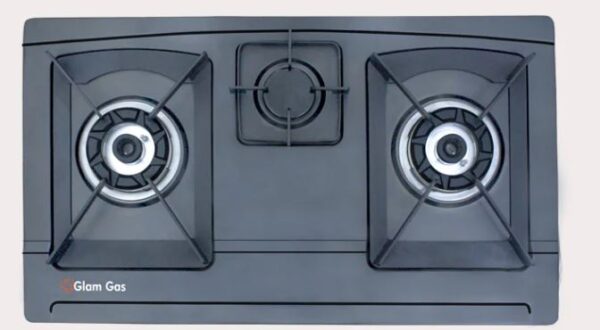 Glam Gas - Built In Hob 10B Brass 3 Burner Brass Heatrayz Black Stainless Steel - 10B (SNS)