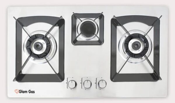 Glam Gas - Built In Hob 10S Brass 3 Burner Brass Heatrayz Stainless Steel - 10S (SNS)