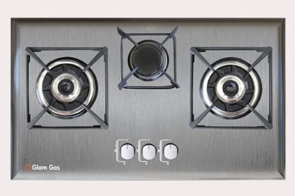 Glam Gas - Built In Hob Black Berry 3 Burner Brass Heatrayz Black Stainless Steel - Black (SNS)