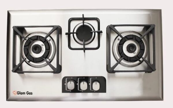 Glam Gas - Built In Hob Blue Berry 3 Burner Brass Heatrayz Stainless Steel - Blue (SNS)