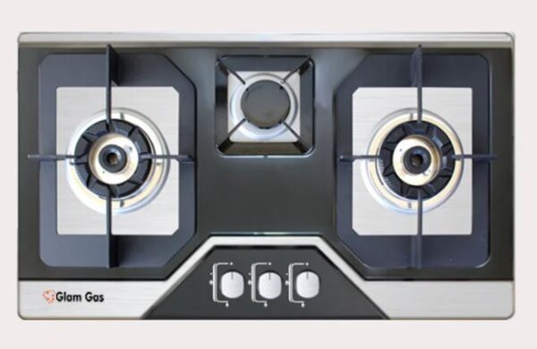 Glam Gas - Built In Hob Flora Black 3 Burner Brass Heatrayz Black Stainless Steel - FB (SNS)