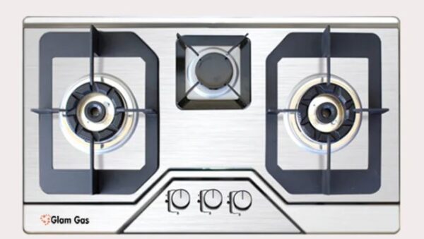 Glam Gas - Built In Hob Flora Silver 3 Burner Brass Heatrayz Stainless Steel - FS (SNS)